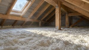 Apšiltinta nešildoma palėpė su vientisu izoliacijos sluoksniu tarp gegnių